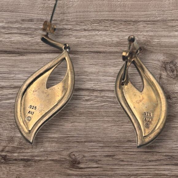 Champagne & Brown Rhinestone Leaf Drop Dangle 925 Earrings - Modern Elegance main image 2